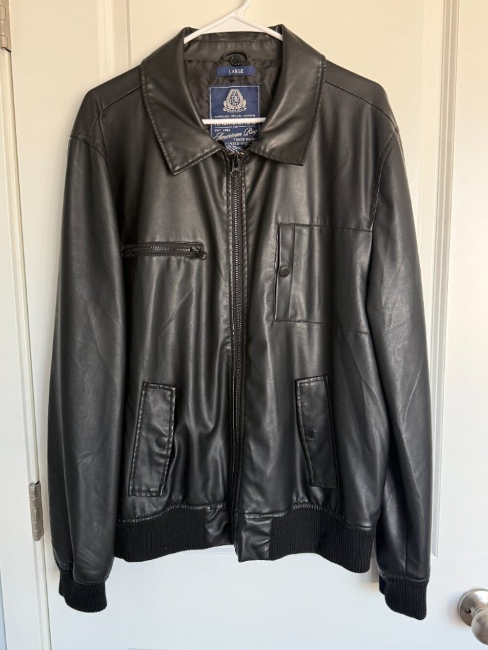 American Rag CIE Men’s Large Black Faux Leather Bomber Jacket Unworn